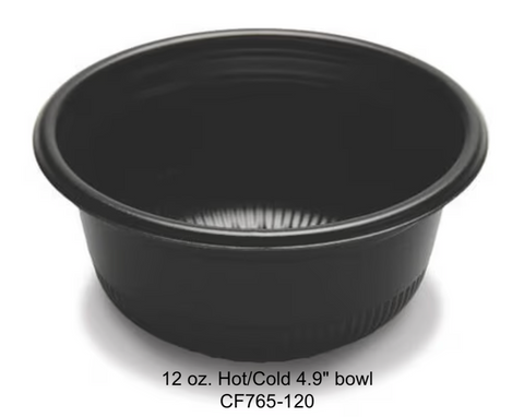 New black plastic 12 oz. take home bowl. 