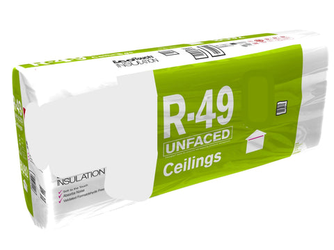 New, name brand, R49, unfaced fiberglass batt insulation for attics & ceilings. 