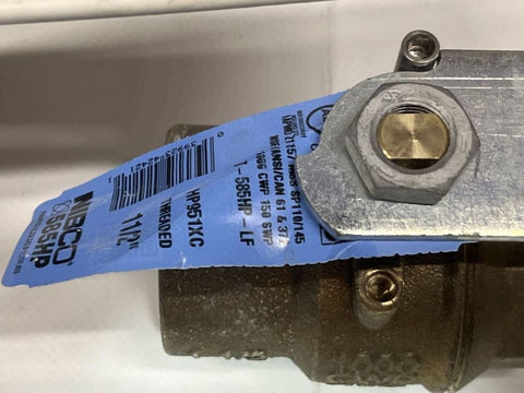 Label detail on Nibco T-585HP-LF 1-1/2" bronze plumbing valve. 