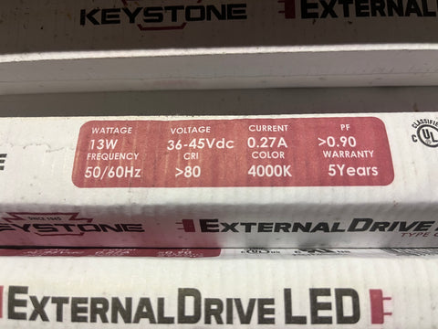 Close up of specifications of new Keystone type C LED fluorescent-replacement tube lights. 