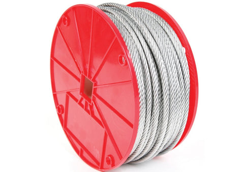 New Koch #003251 5/16" thick 7x19 galvanized steel cable on a spool. 