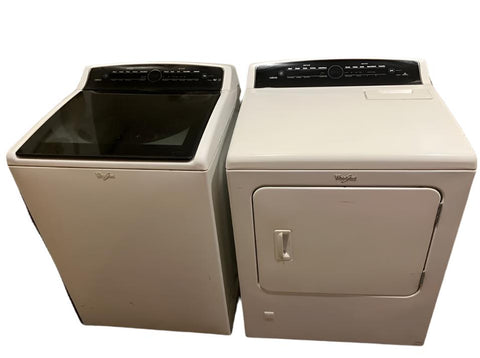 Top view of matching pair of Whirlpool Cabrio washer and dryer, models WTW7300DW0 and WGD7300DW0. 