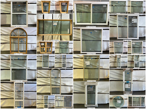 Collage of new and used Amsco and Marvin exterior windows. 