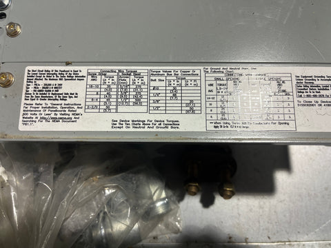 Detail of specifications label on Eaton PRL1A circuit box. 