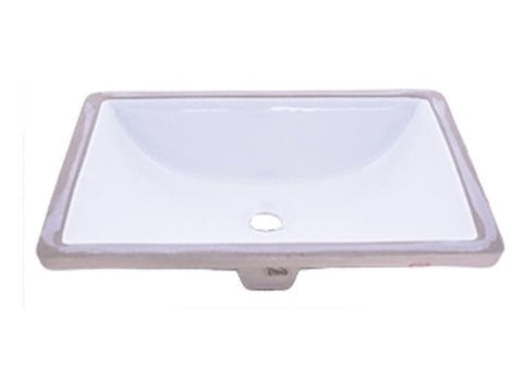 New "Scoop" rectangular undermount lavatory vanity sink, model # YES4410. White vitreous china. Outer: 20.25"x15"x7.5"; inner: 18.25"x13"x5.5". 