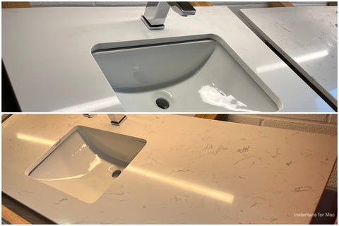 Collage of new lavatory countertops. 