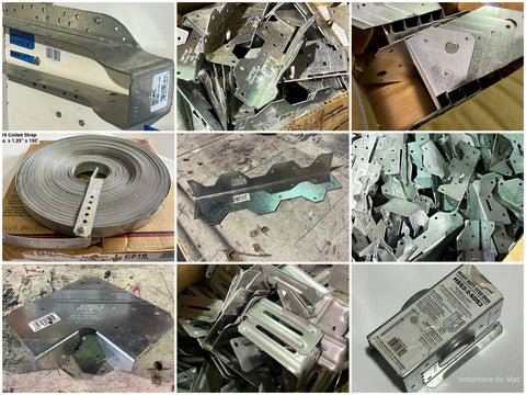 Collage of various galvanized steel framing brackets from Simpson & Mitek. 