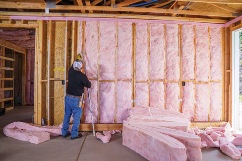 Image of new, brand name, factory seconds, fiberglass batt insulation for 2x6 walls. 87.5 square feet per bag. Batt size: 5.5"x105"x15". 8 batts per bag. 