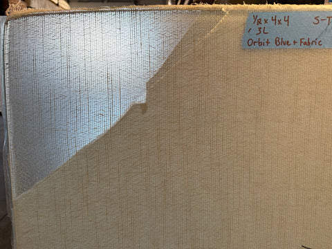 1/2" x 4' x 4' semi-transparent orbit blue + fabric panel. 
