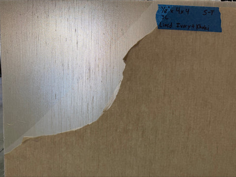 New, 1/8" thick, 4' square, semi-transparent acrylic panel with lined ivory & khaki design. 