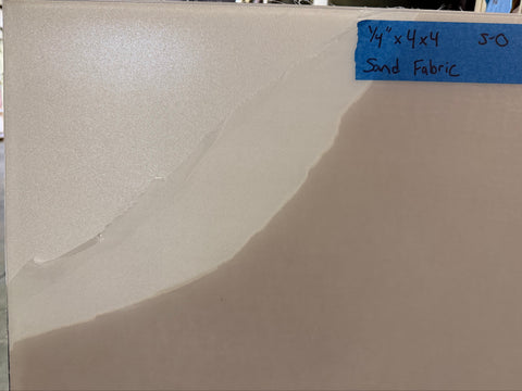 New, semi-opaque, 1/4" thick, 4' square resin sheet with sand fabric layer. 