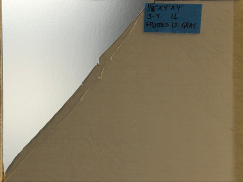 New, 1/8"x48"x48", semi-transparent resin panel in frosted light gray. 
