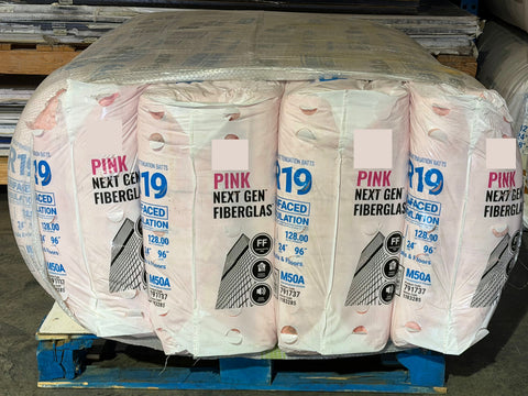 New, name brand, R19 fiberglass insulation; 24"x96"x6.25" batts. 