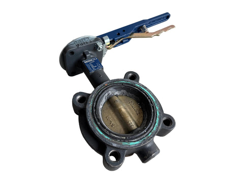 Reclaimed 3" Nibco LC2000 bi-directional butterfly valve with lever lock operator. 