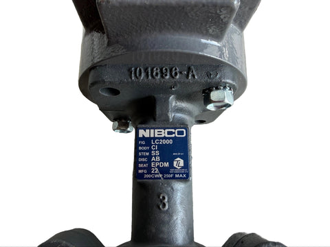 Label on reclaimed 3" butterfly valve by Nibco. 