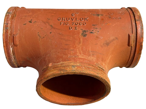 Reclaimed 6" Fig. 7060 Gruvlok tee with grooved ends. 