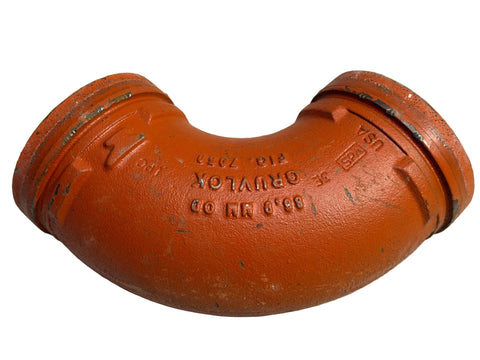Reclaimed 3", grooved end, Fig. 7050 90 deg. elbow by Gruvlok. 