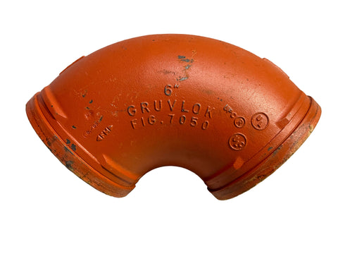 Good, used, 6" Gruvlok, Fig. 7050, 90º commercial plumbing fitting elbow. 