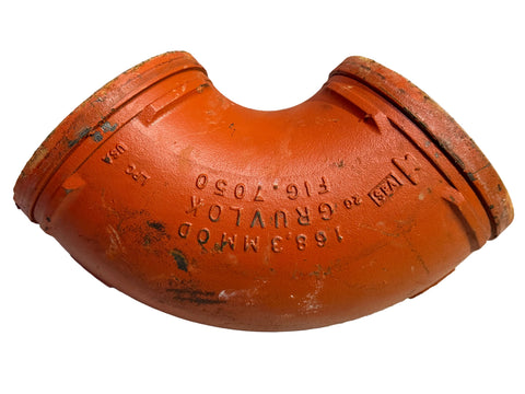 Reclaimed 6", 90 degree, Fig. 7050, grooved end piping elbow. 