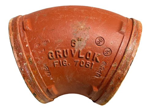 Good, used Gruvlok Figure 7051 6" 45º elbow fitting. 