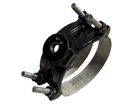 Good, used Romac 202NS 8” double strap, 3/4” Outlet service saddle. 