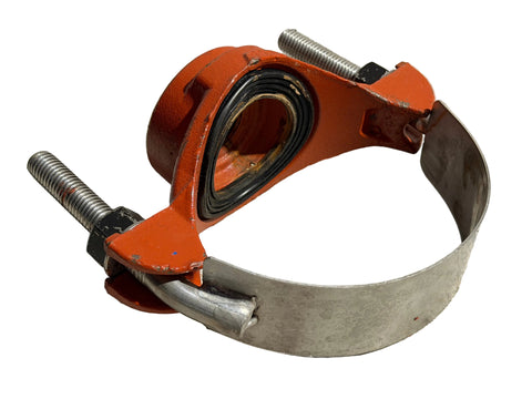 Reclaimed Romac 6" water pipe service saddle with NBR gasket & 1" tap. 