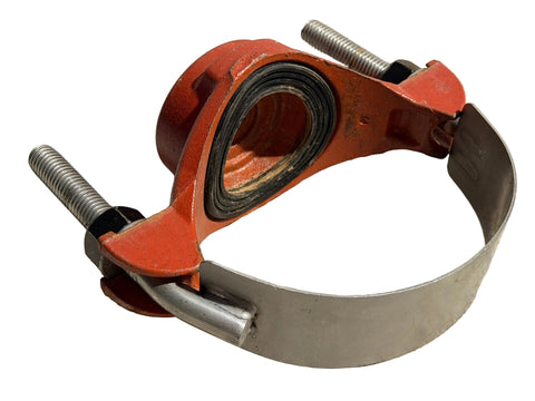 Good, used Romac 6" service saddle with NBR gasket & 1/2" outlet. 