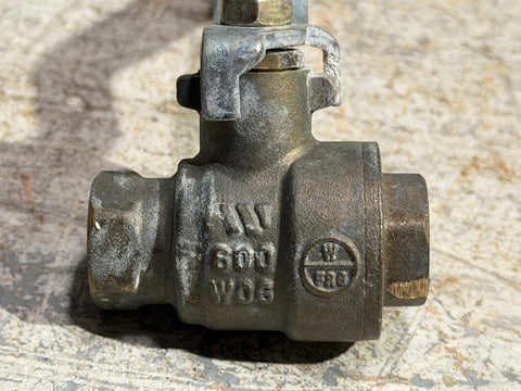 Detail of body of Watts, 0.25", threaded brass valve. 