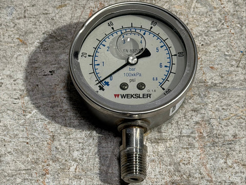 Good, used, Weksler, glycerin-filled, 0-100 psi pressure valve. 