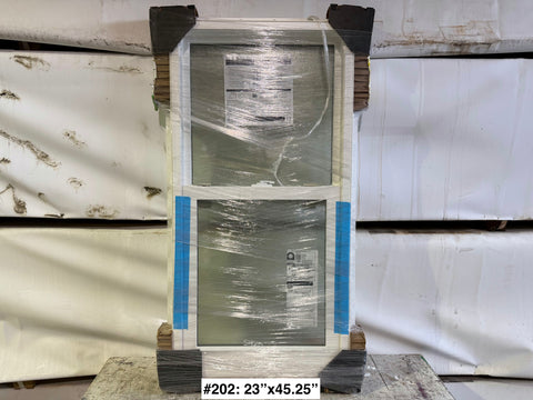 New Pella 2-pane single hung vinyl framed window in 23"x45.25" size. 