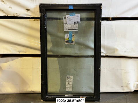 Briefly installed, black fiberglass framed, 35.5"x59" LH casement window by Pella. 