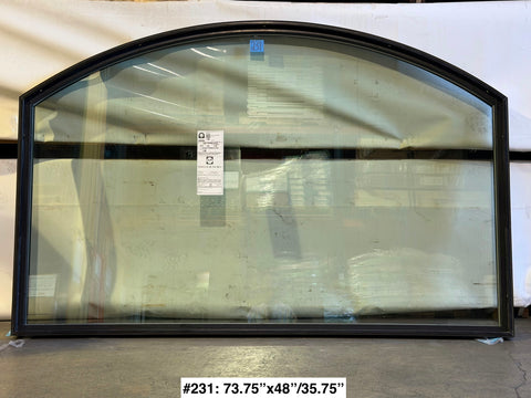 New fixed Pella window with arch top and vinyl frame. 