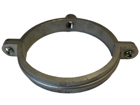 New 4" 2-piece split ring T-304 stainless steel hanger for non-insulated stationary pipe. 