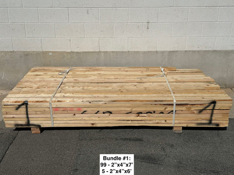 Bundle of new 2x4 dimensional lumber, all 6 & 7 foot long. 