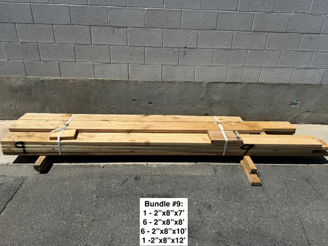 Bundle of new DF#2 or better 2"x8" framing lumber in various lengths. 