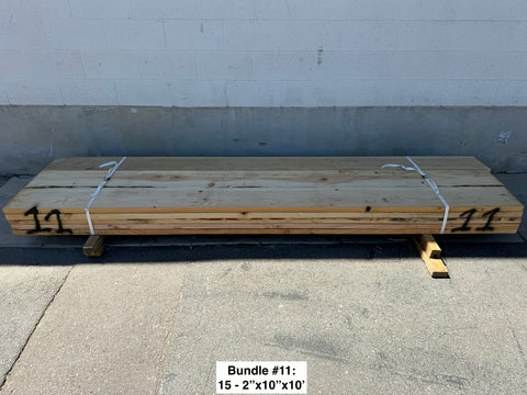 Bundle of new framing lumber, all 2"x10"x10' Douglas Fir. 