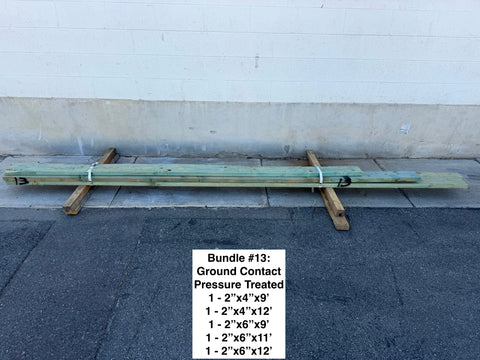 5-piece lot of new, ground contact, pressure-treated dimensional lumber. 