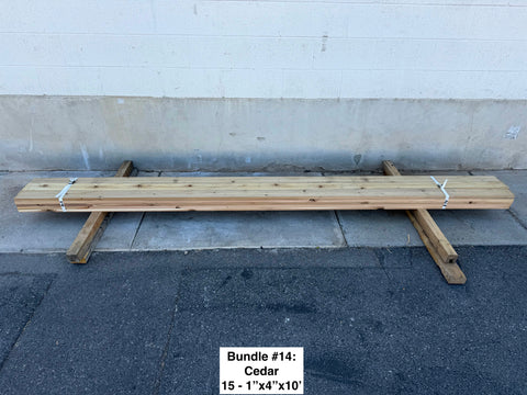 Bundle of new cedar planks, all 1"x4"x10'. 
