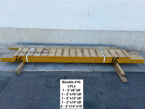 Bundle of new LVLs in various sizes and lengths. 