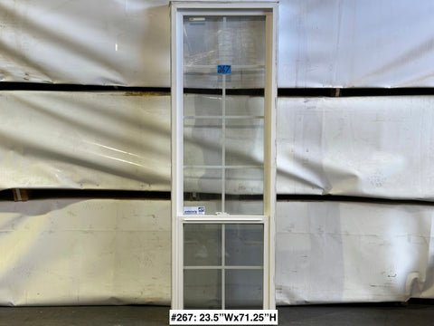 Used, single hung Amsco window with white vinyl frame and grid. 