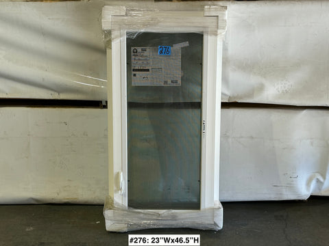 New LH opening casement window with white vinyl frame & trim fin by Amsco. 