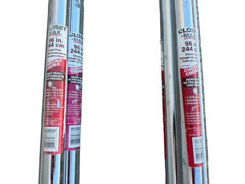 Label detail on several new Closet Max brand heavy duty closet poles. 