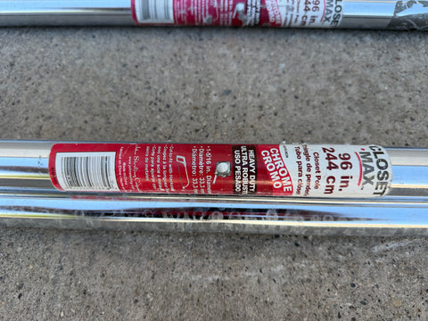 Label on new closet pole, detailing how to cut to fit. 