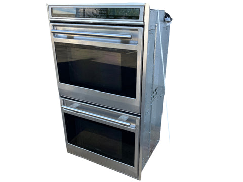 Corner detail of Wolf dual wall oven. 