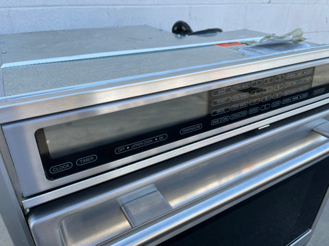 Detail of digital display and electronic control panel on Wolf 30" double oven. 