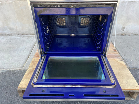 Interior of lower oven in Wolf 30" dual wall oven, with convection fans. 
