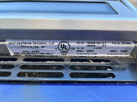 Label on good, used Wolf D030F/S double oven. 