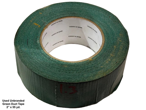 Remnant roll of unbranded green duct tape, approximately 55 yards long. 