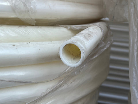 End detail of PEX plumbing pipe. 