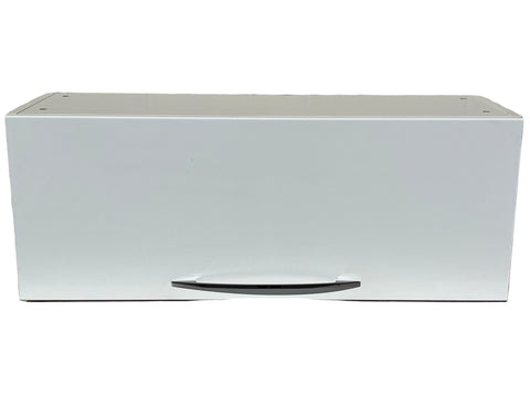 IKEA Akurum horizontal cabinet with gloss white finish and chrome handle. 
